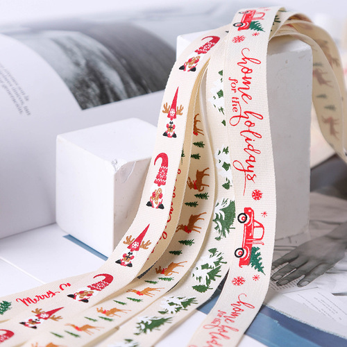 New Christmas plain cotton belt elk ribbon holiday packaging diy handmade bow bouquet cake baking belt