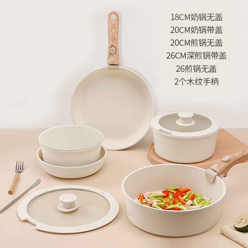 Sartén y olla antiadherente con mango desmontable, apta para cocina doméstica y camping, ideal para freír y saltear.