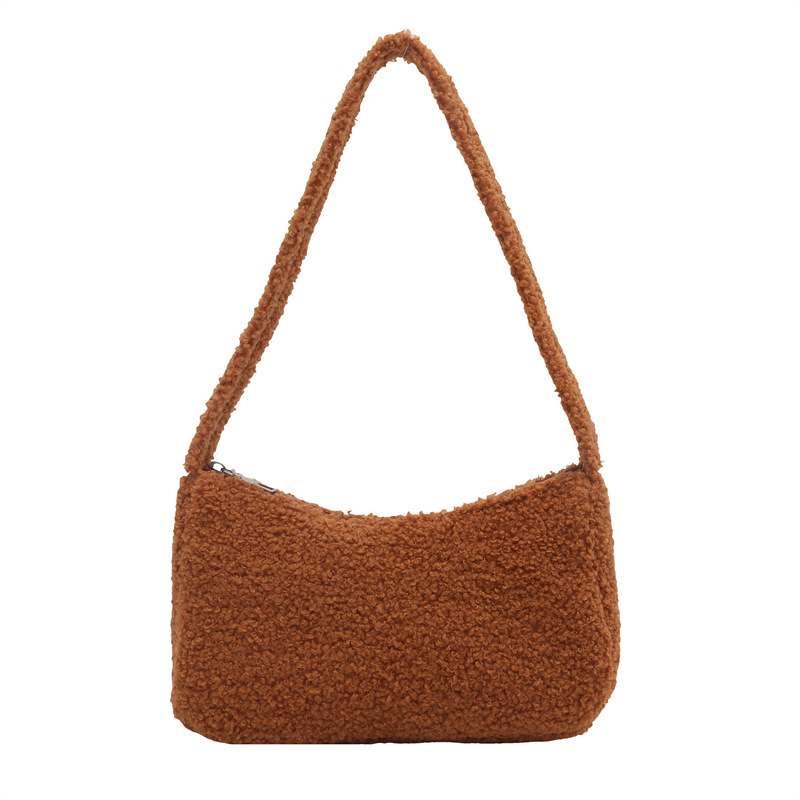 2025 primavera nueva granular cordero hombro brazo bolso de estilo coreano minimalista bolso de mujer bolso de peluche lindo mochila
