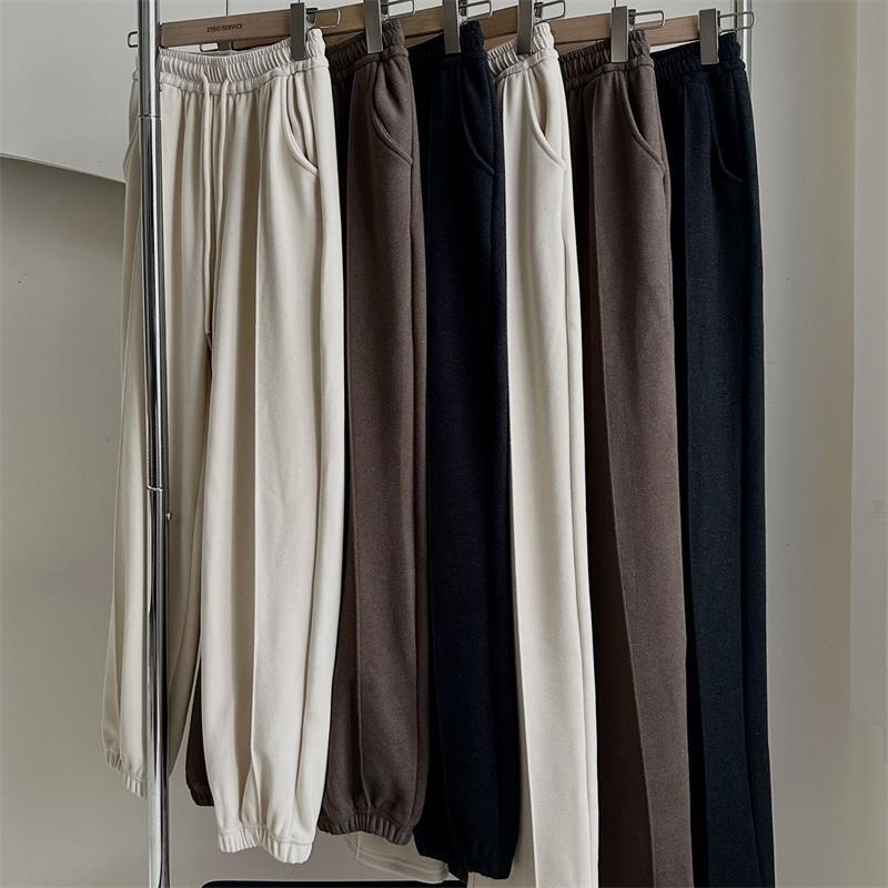 Real shot Internet celebrity fleece-lined thick glutinous rice pants ankle-tied pants Silver Fox velvet slightly brushed