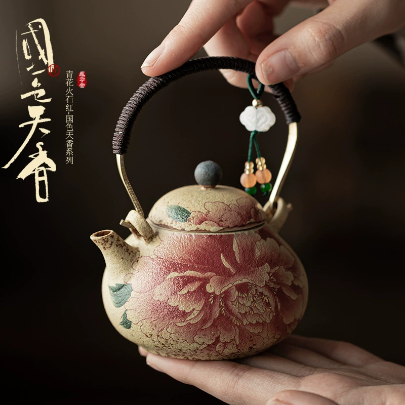 Сине-белый керамический чайник цвета огнестойкого красного цвета с ручкой, аромат национального цвета, бытовой чайник с фильтром, подарочный набор чайника большого размера.