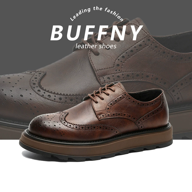 Новый британский стиль ретро резной бизнес-поездки повседневная кожаная обувь с толстой подошвы, чтобы увеличить обувь дерби, офисная мужская обувь