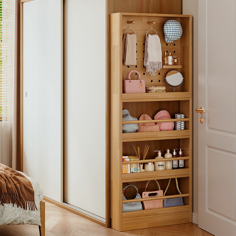 洞洞板衣柜超薄置物架多层实木落地壁挂薄柜女生卧室家用窄收纳柜