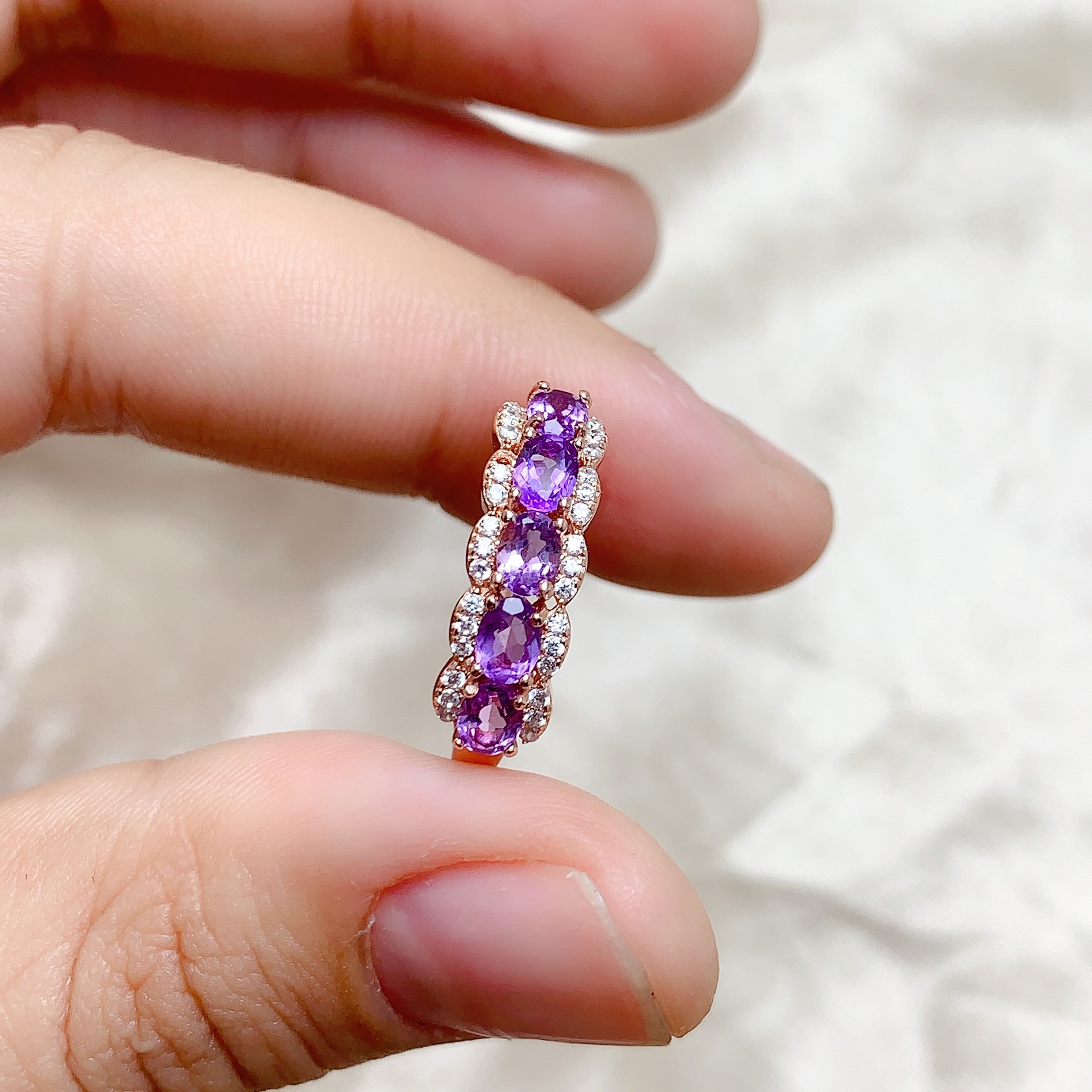 A generation of natural Brazil amethyst ring 925 silver inlaid sweet Korean version of the small fresh engagement ring