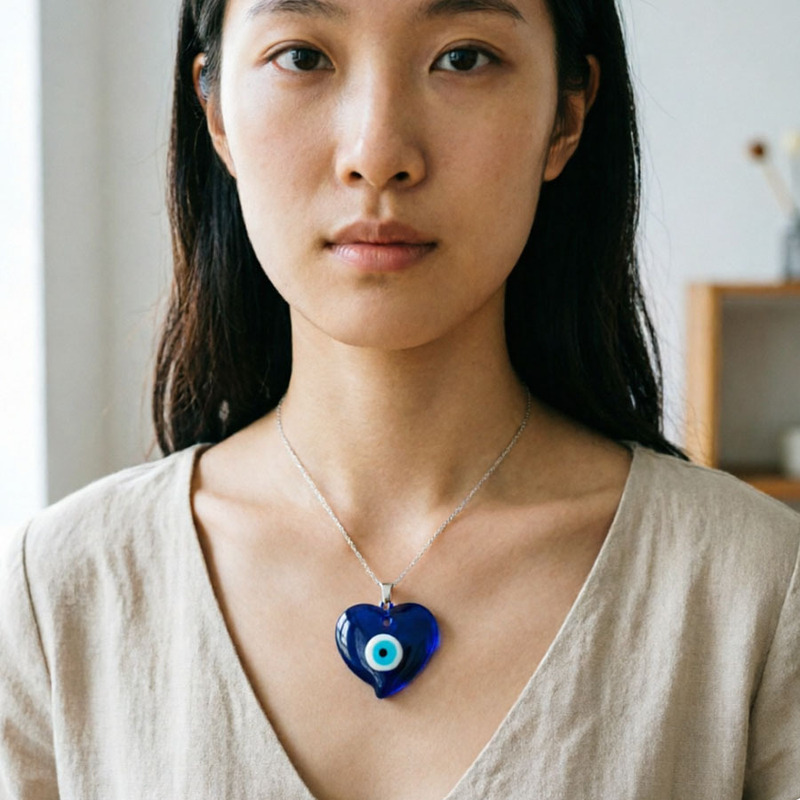 Heart-shaped Turkish Evil Eye Necklace Pendant Blue Eye Glass Pendant Ornament Love DIY Handmade Heart-shaped Turkish Evil Eye Necklace Pendant Blue Eye Glass Pendant Ornament Love DIY Handmade