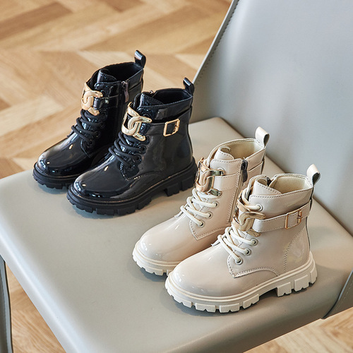 Girls' Martin boots British short boots Internet celebrity children's boots autumn and winter princess fashion black cotton shoes foreign style single boots