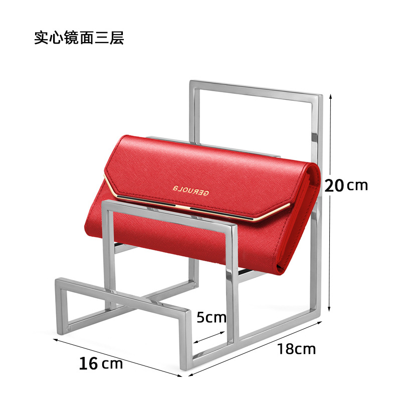 Factory sales ladder handbag display props cross-border shopping mall counters men's and women's clothing stores stainless steel wallet display rack