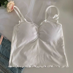 甜美帶胸墊木耳邊吊帶背心女裝夏季2024新款短款辣妹外穿上衣批發