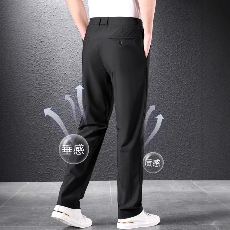Pantalones de hombre de pelo liso de fábrica, pantalones largos casuales de hombre de color sólido de nuevo estilo de verano, pantalones de negocios, rectos sueltos, papá a través
