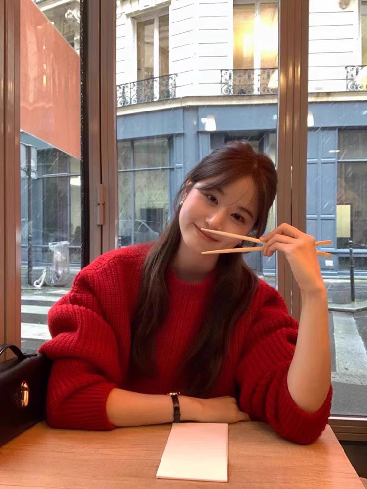 在庫あり 無地 丸首 プルオーバー 長袖セーター 秋冬 レディース 韓国風 ゆったり インス風 ウールニット セーターoun*e