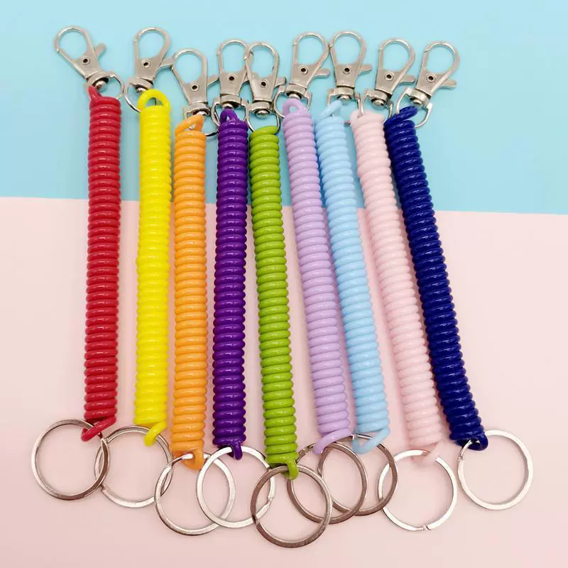 可伸缩塑料弹簧扣绳钥匙链彩色电话线弹力钥匙扣防丢失包包手机绳