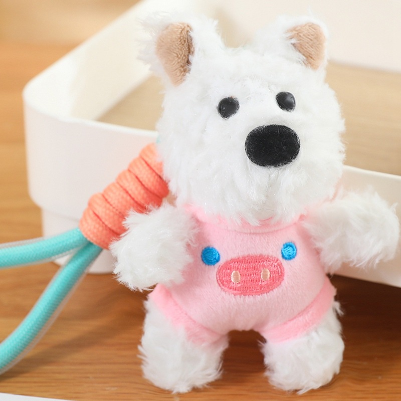 Cute niña garabateado perro West Highland puppy peluche mini muñeca regalo bolsas colgantes al por mayor