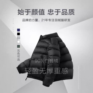 Cross-border New Autumn and Winter Korean Style Light and Thin Fashionable Vertical Collar Fashionable Loose Classic All-match Fluffy Warm Down Jacket