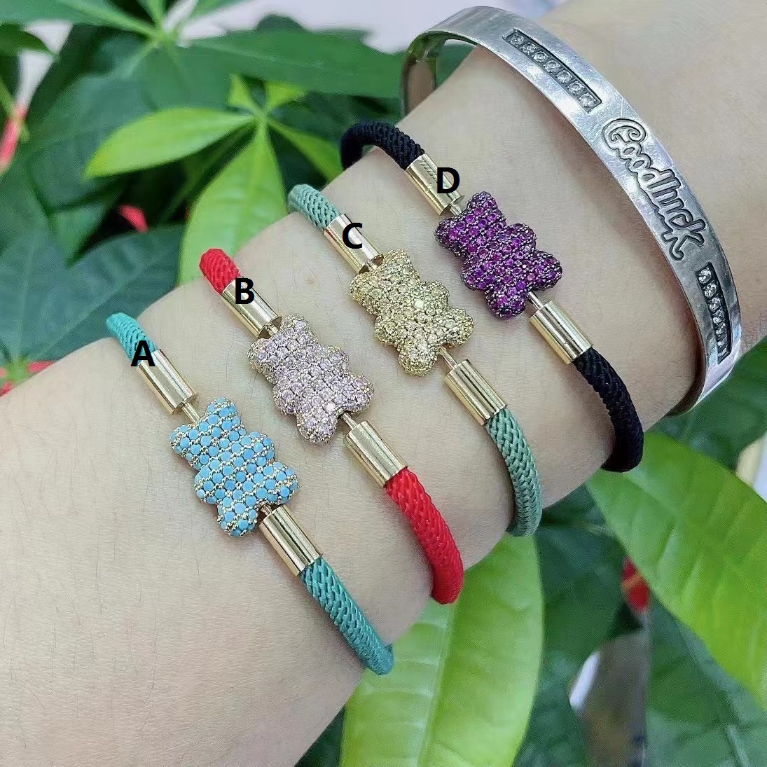 10g Weight Zircon Inlay Material Bracelets Classification Daily Occasion Copper Material Fashion Bear Copper Bracelets Inlay Zircon Copper Bracelets