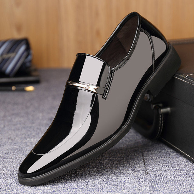 Zhengou Men's Shoes Large Size Pointed Toe Bright Leather Patent Leather Business Formal Casual Men's Leather Shoes Wedding Shoes Inner Heightening Leather Shoes