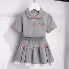 女童夏季短袖t蛋糕裙套装童装学院风POLO衫短裙子T恤儿童舞蹈表演