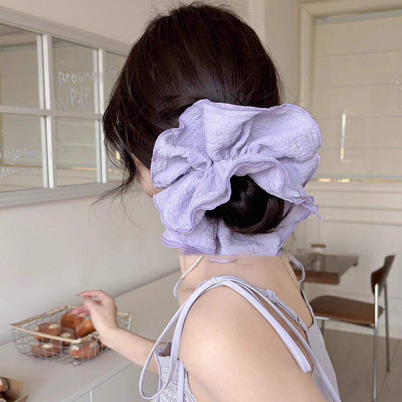 Pliegues de encaje suave, gasa de burbujas, lazo para el cabello del intestino grueso, cuerda para la cabeza, súper hada femenina, sensación de alto nivel, cuerda para el cabello de cola de caballo, flor de cabeza de goma