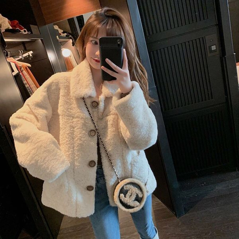2022 New Autumn and Winter Loose Baseball Uniforms Casual Lamb Wool Plus Velvet Thickened Jacket Small Lazy Style Sweatshirt