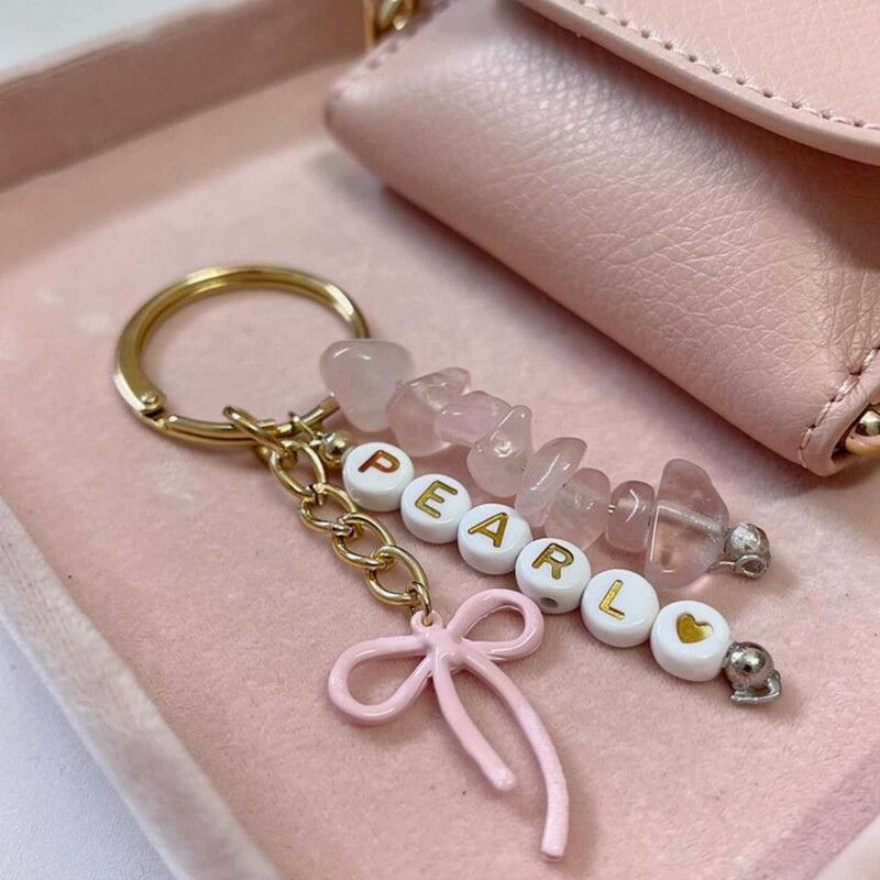 Personalized Rose Quartz Crystal Keychain | Handmade Bow Keychain Personalized Rose Quartz Crystal Keychain | Handmade Bow Keychain