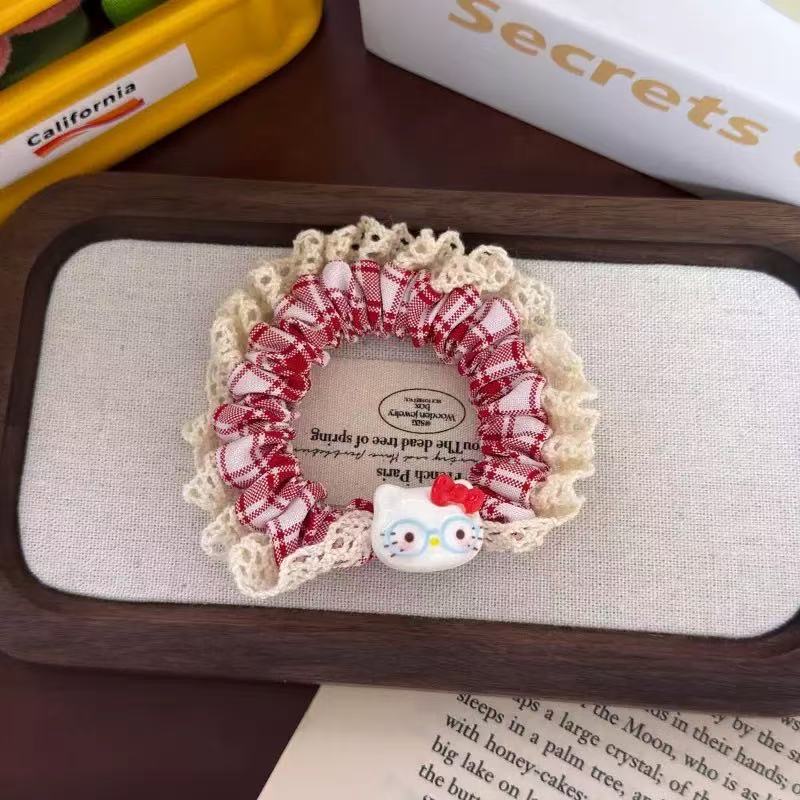 Niños jeans encaje anillo de cabello de cabello de encaje niñas alta cola de cabello de alta elasticidad cuerda de cabello de goma cabeza adornos para el cabello