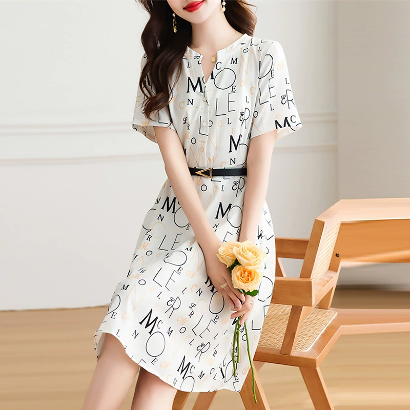 Летнее платье 2025 года, новый стиль, миниатюрный размер, модный, элегантный, стройнящий, в западном стиле, с принтом, шифоновая юбка.