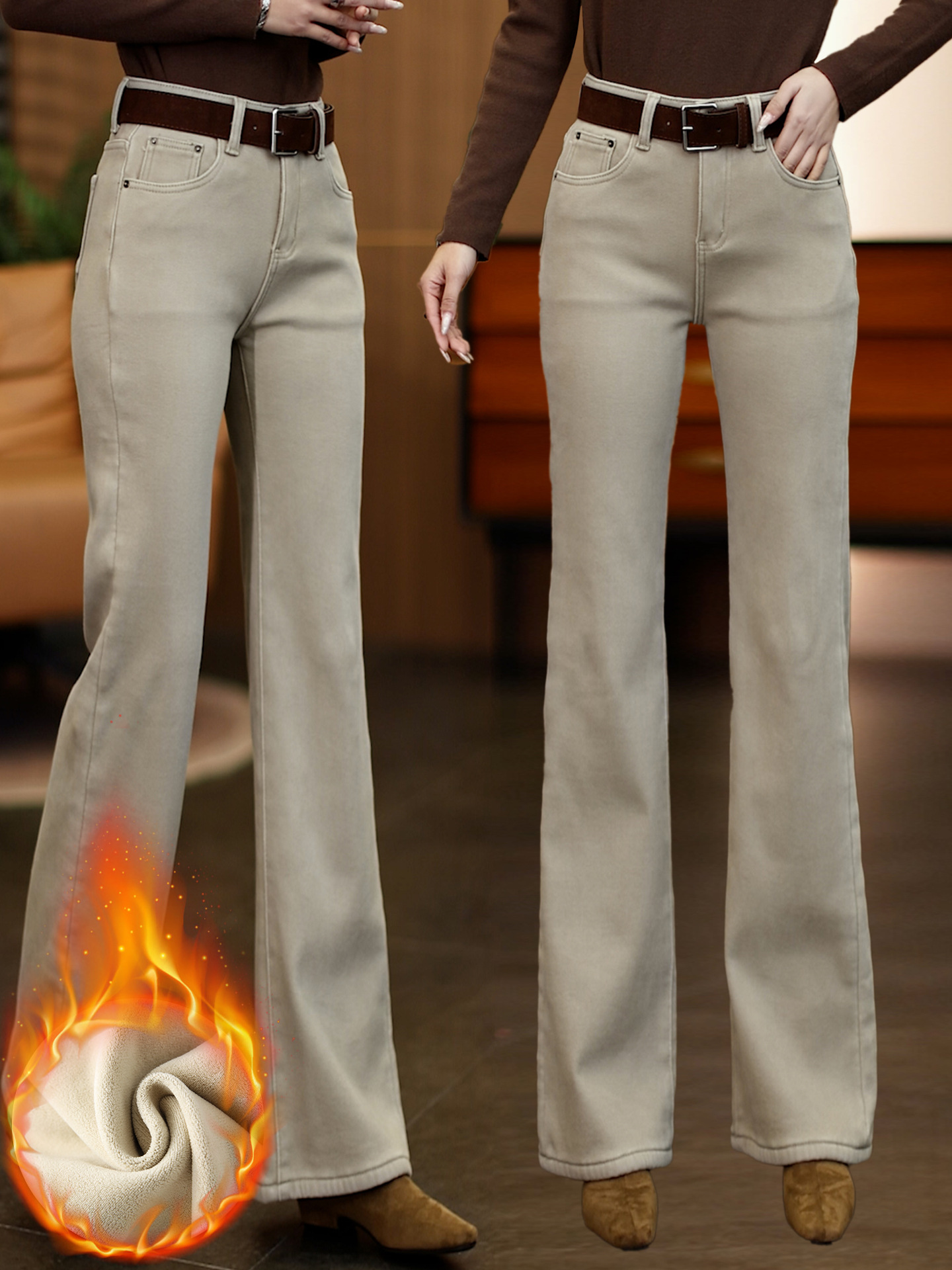 Colored denim demi-season warm leggings