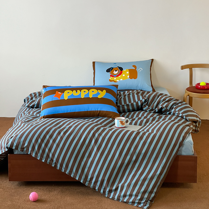Cartoon Cotton Four-piece Bedding Set Cute Korean Style Bed Set_voghion.com
