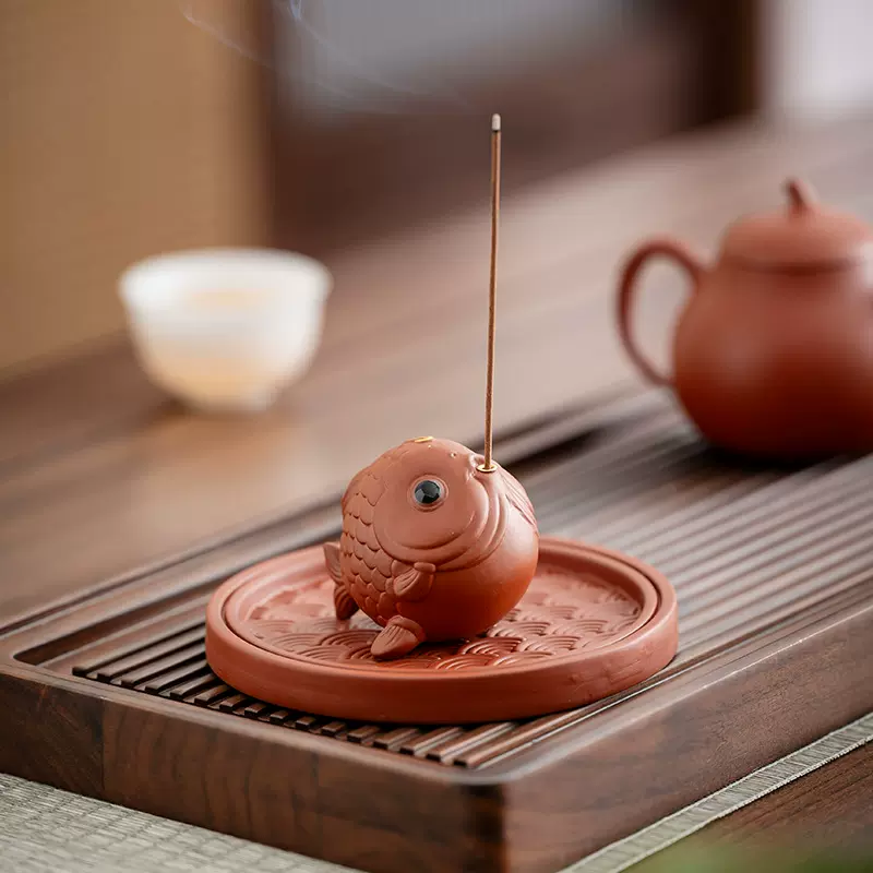 紫砂小螃蟹锦鲤线香插茶宠摆件精品可养招财茶玩新款创意茶道装饰