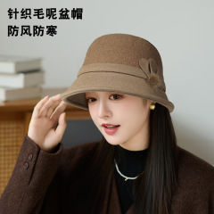 秋冬季新款女毛呢渔夫帽保暖加厚针织盆帽日系休闲百搭时尚帽子潮