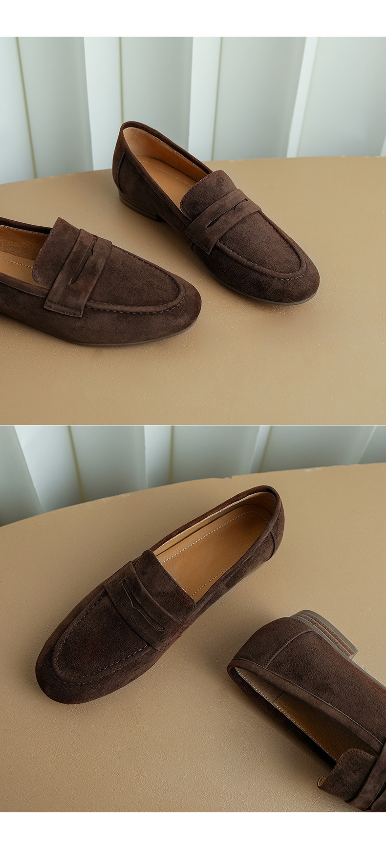 Giày Loafer Nữ Mũi Vuông Gót Bệt Phong Cách Anh Quốc — nâu chi tiết 8