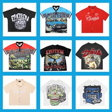 美式复古烫钻洗水做旧短袖T恤男宽松休闲百搭圆领潮牌复古印花