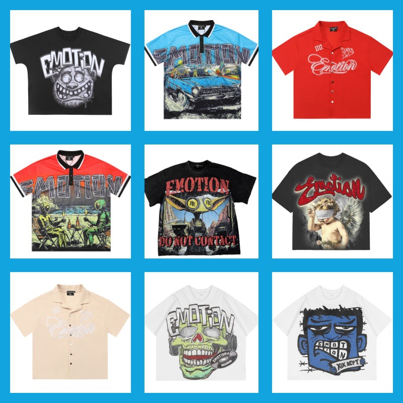 美式复古烫钻洗水做旧短袖T恤男宽松休闲百搭圆领潮牌复古印花