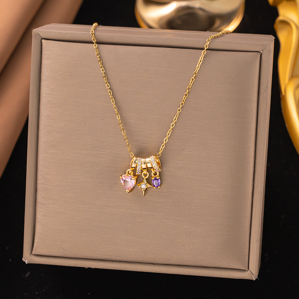 【8301】스타 핑크 다이아몬드 러브 목걸이【골드】