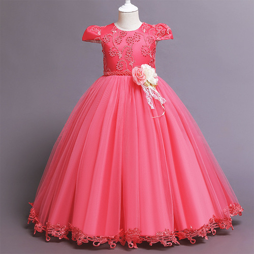 coral bead flower girl dress princess dress Children pageant competition singers host choir stage performance long gown for kids  birthday gift costumes for baby