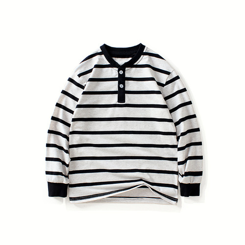 Spring and autumn Korean style new boys' long-sleeved T-shirt wholesale children's T-striped open-chest stand-up collar top children's long-sleeved