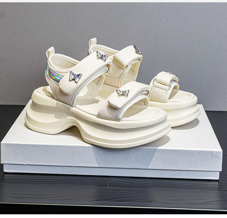Dép sandal nữ quai chữ V đế dày 5 cm, phong cách thể thao, dán Velcro, phù hợp đi chơi ngoài trời hè 2026 — M2605 đen, M 2605m Màu sắc chi tiết 17