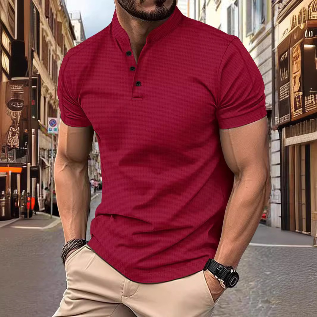 Comercio exterior Aliexpress Amazon hombre cuello de manga corta Waffle Henry cuello casual polo de manga corta