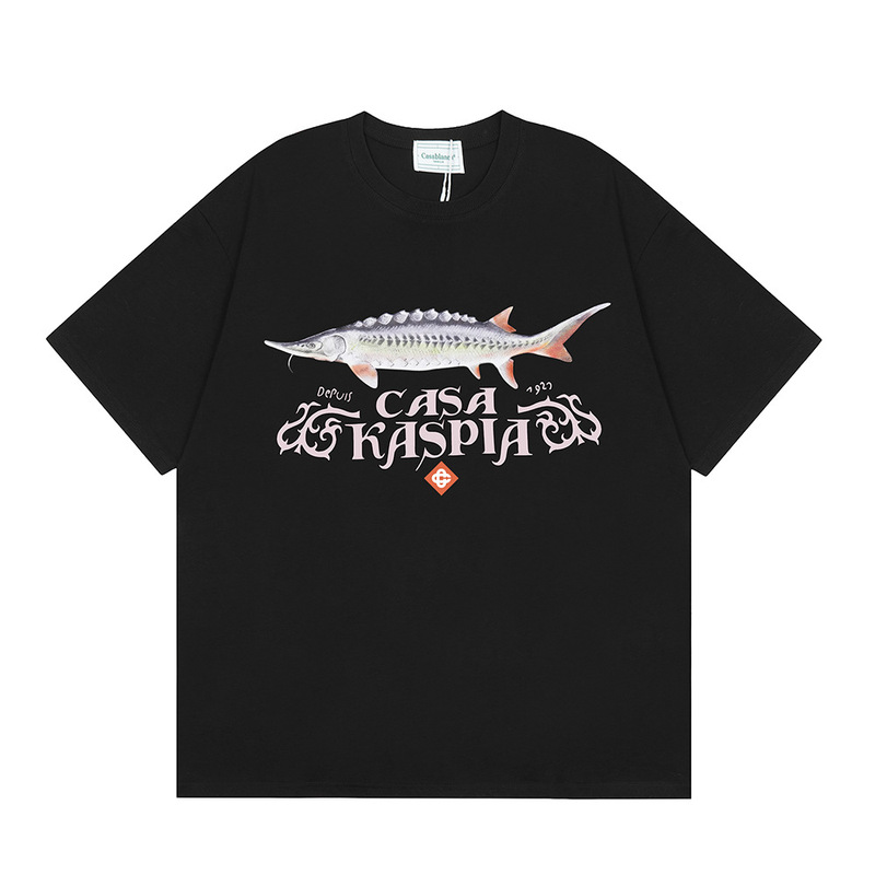 クロスボーダー2025夏服カサブランカドア枠ロゴプリント男女ゆるい半袖tシャツ重ポンド綿|undefined