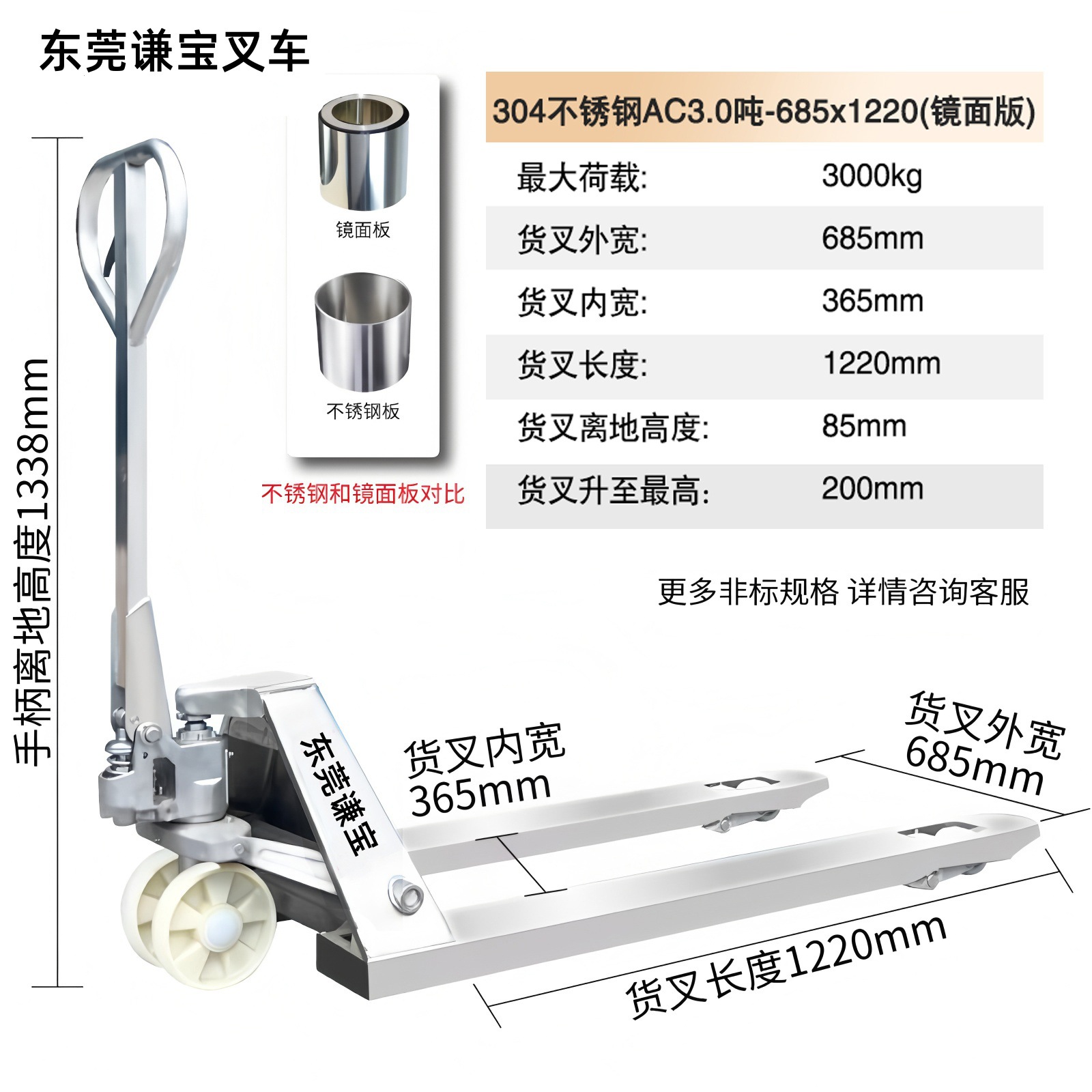 Fábrica de alimentos y medicamentos, almacenamiento en frío, productos acuáticos, paletas hidráulicas manuales de acero inoxidable 304, carretillas elevadoras galvanizadas