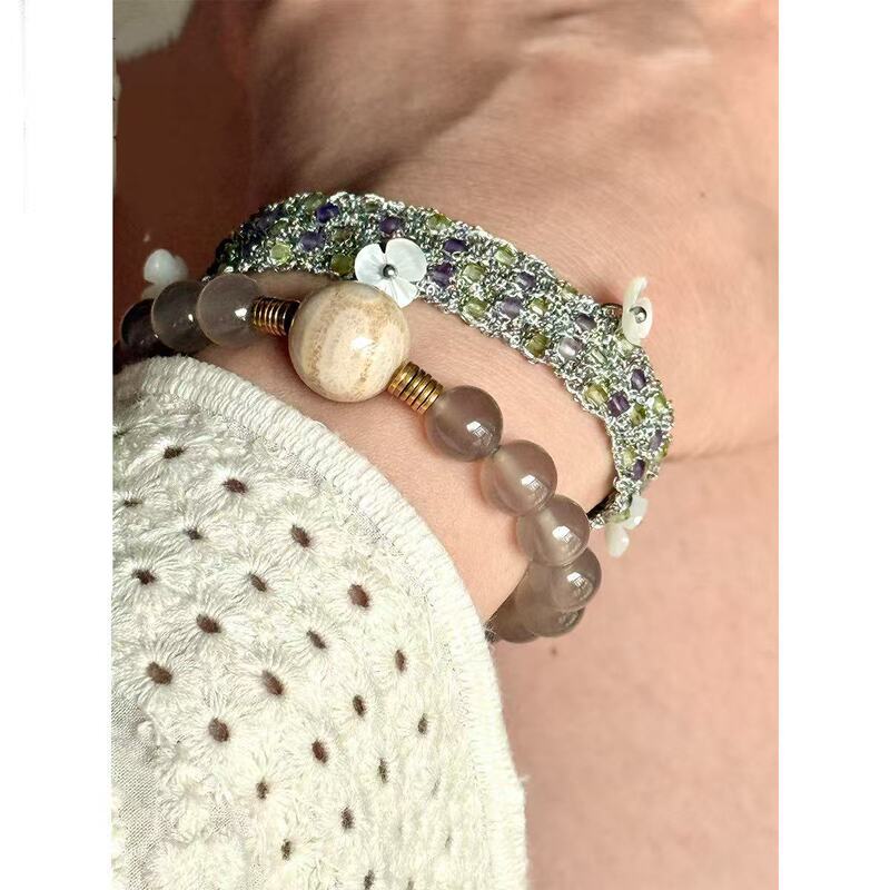 【Monet's Water Lilies】Shell 3D Sugar Cube Heavy Craft Woven Bracelet