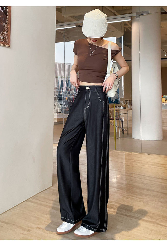 Quần ống rộng giả denim Lyocell Tencel cạp cao dáng mỏng, form suông rủ nhẹ — Denim đen thông thường, Người nhỏ nhắn màu trắng, Quần jean đen cho người nhỏ nhắn, Quần jean đen dáng dài chi tiết 31