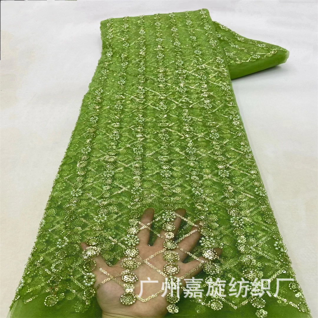 Fabricado de boda pesado francés bordado sequinilla tubo de perlas bordado tela de sequillas bridales tela JX4174