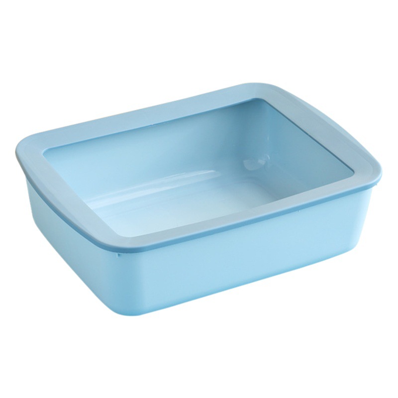 Caja de arena para gatos pequeña, semi-cerrada, rectangular, con bloques de color, anti-salpicaduras, artículos para gatos con diseño a prueba de salpicaduras