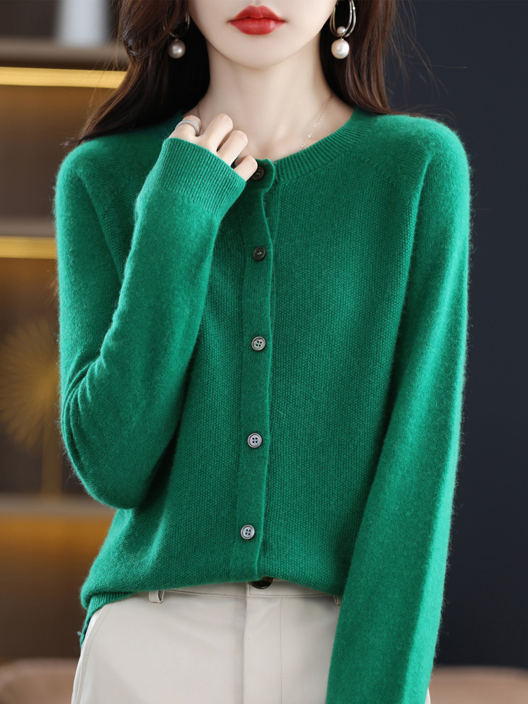 Cárdigan de Punto de Lana para Mujer Lana Cuello Redondo, Manga Larga para Otoño e Invierno