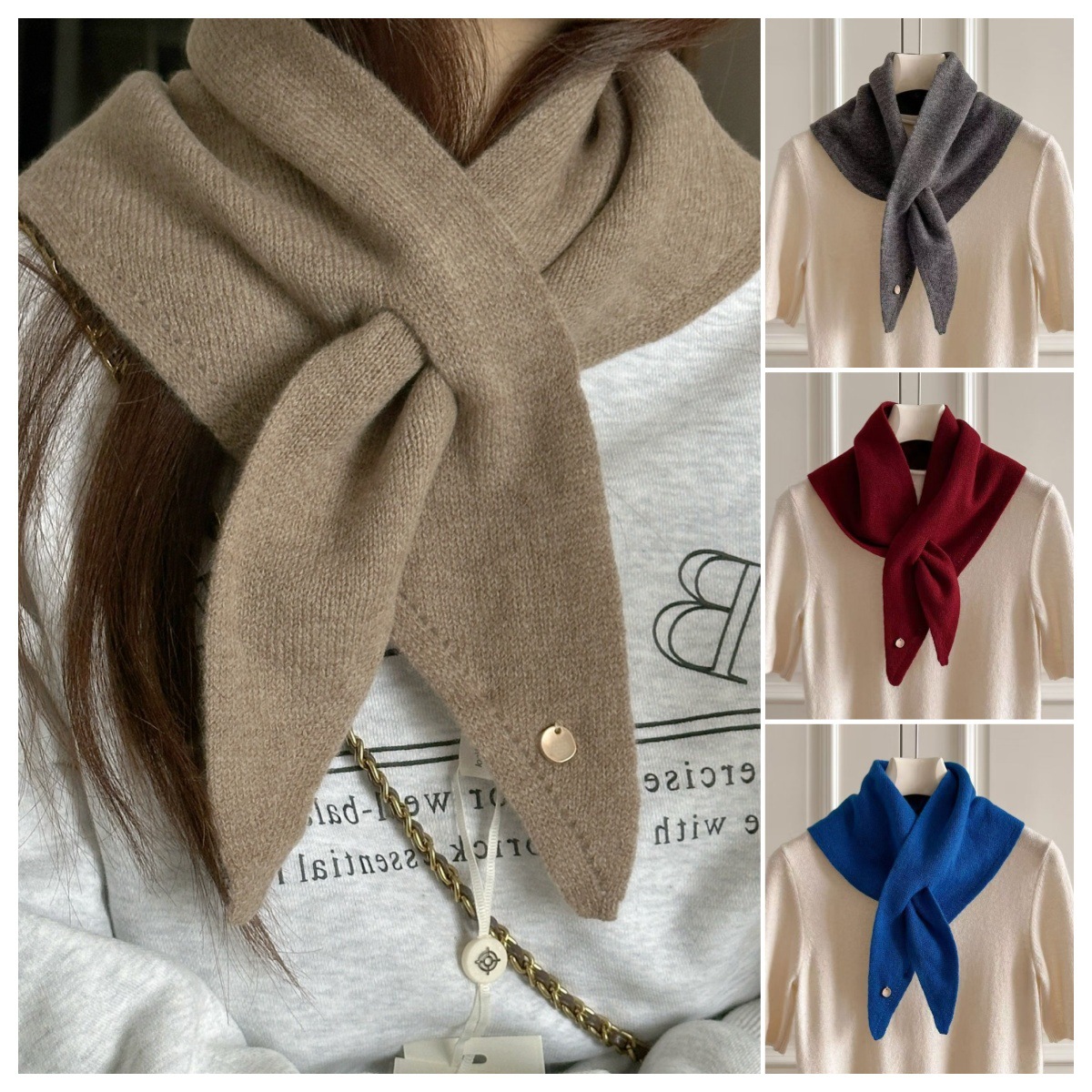 Triangle Scarf in Trendy Style, Soft and Cozy Small Neck Scarf for Women, Versatile Neck Warmer, Solid Color Scarf for Autumn and Winter