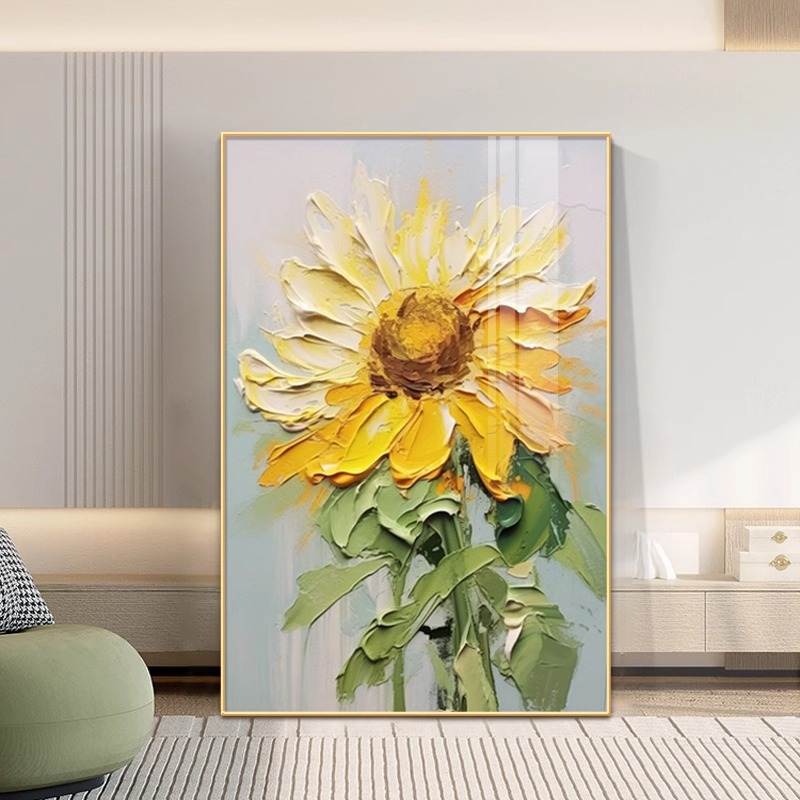 Girasoles de viento crema sala de estar pintura decorativa floral textura sofá fondo pared pintura de piso puerta de entrada mural