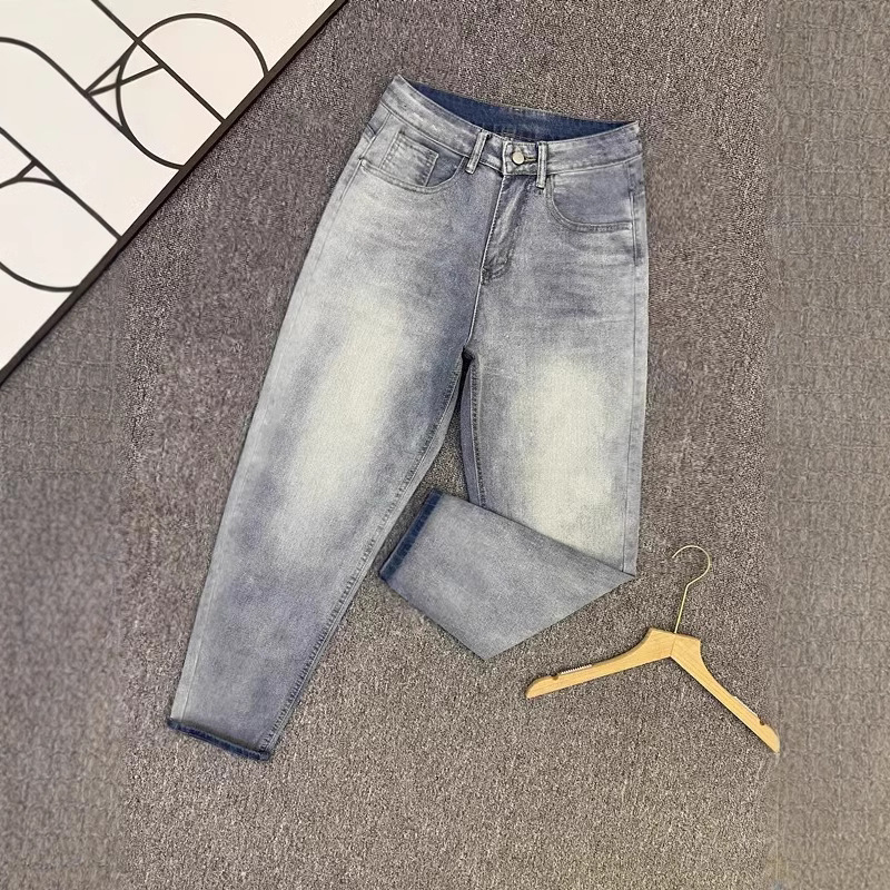 Spring And Autumn New Elastic Trendy Brand Straight Jeans Men's Slim Fit Versatile Casual Ankle-Length Pants_mkmklike.com