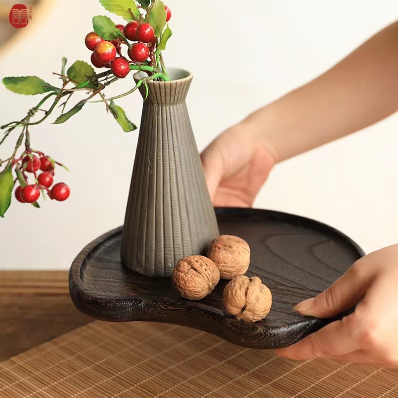 bandeja de madera sólida japonesa de tung, bandeja de té, bandeja de fruta de forma de media luna, bandeja de madera, bandeja de refrigerio, bandeja de pastel de nueces