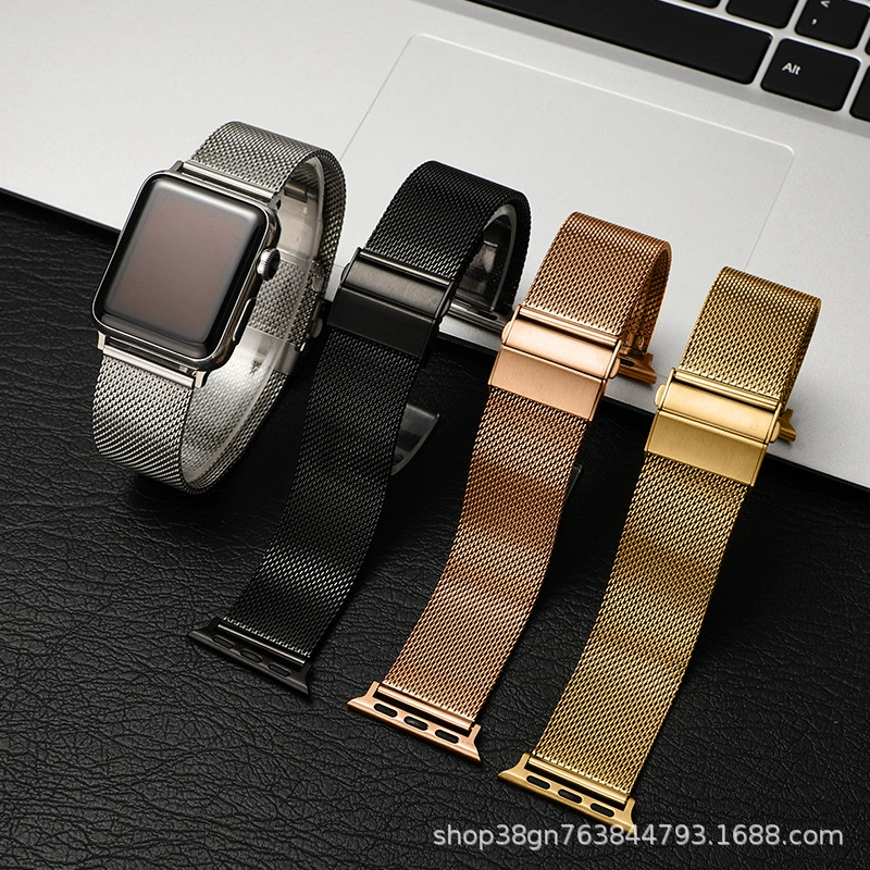 Применимо для Apple iwatch10 нержавеющая сталь ремешок 06 провода двойной нажмите Huawei gt5 новый ремешок для часов Милан стальной ремень