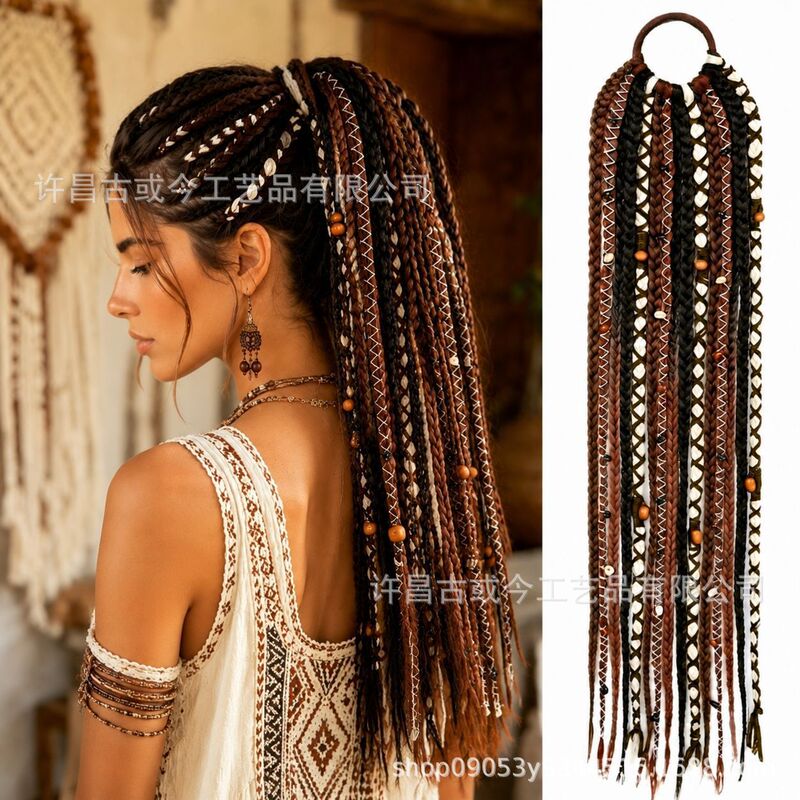 Cross-border braided hair extensions 16inch Bohemian long hair braid clips, handmade synthetic braided hair extensions
